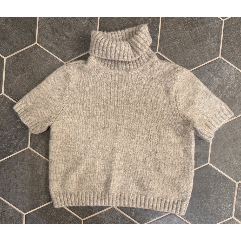 Abercrombie & Fitch Sweater Short Sleeve Turtleneck L Oatmeal Knit Casual Chic